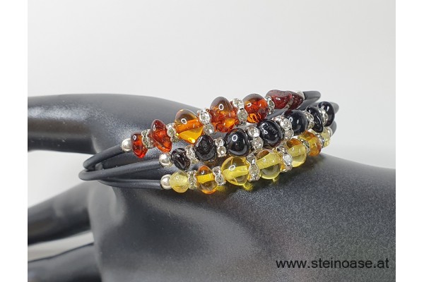 Armband Spirale Bernstein + Glitzer 3-reihig  